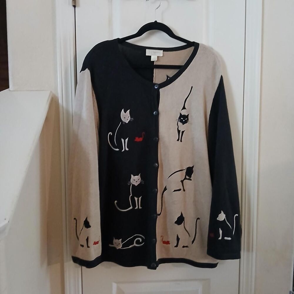 Vintage Y2K 90s CJ Banks Cat & Mouse Color Block Cardigan 3X Cottage Cat Lady